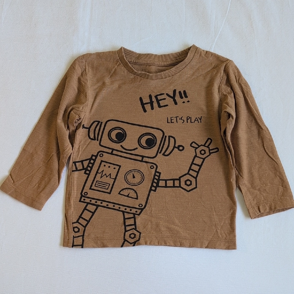matalan UK cute robot graphic tan long sleeve shirt 2-3 YRS toddler boys